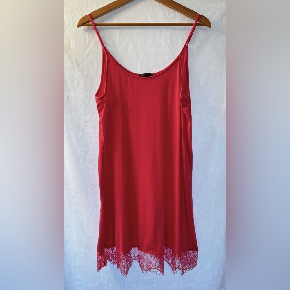 Lace Trim Chemise / Nightie, Bright Pink, Size XL